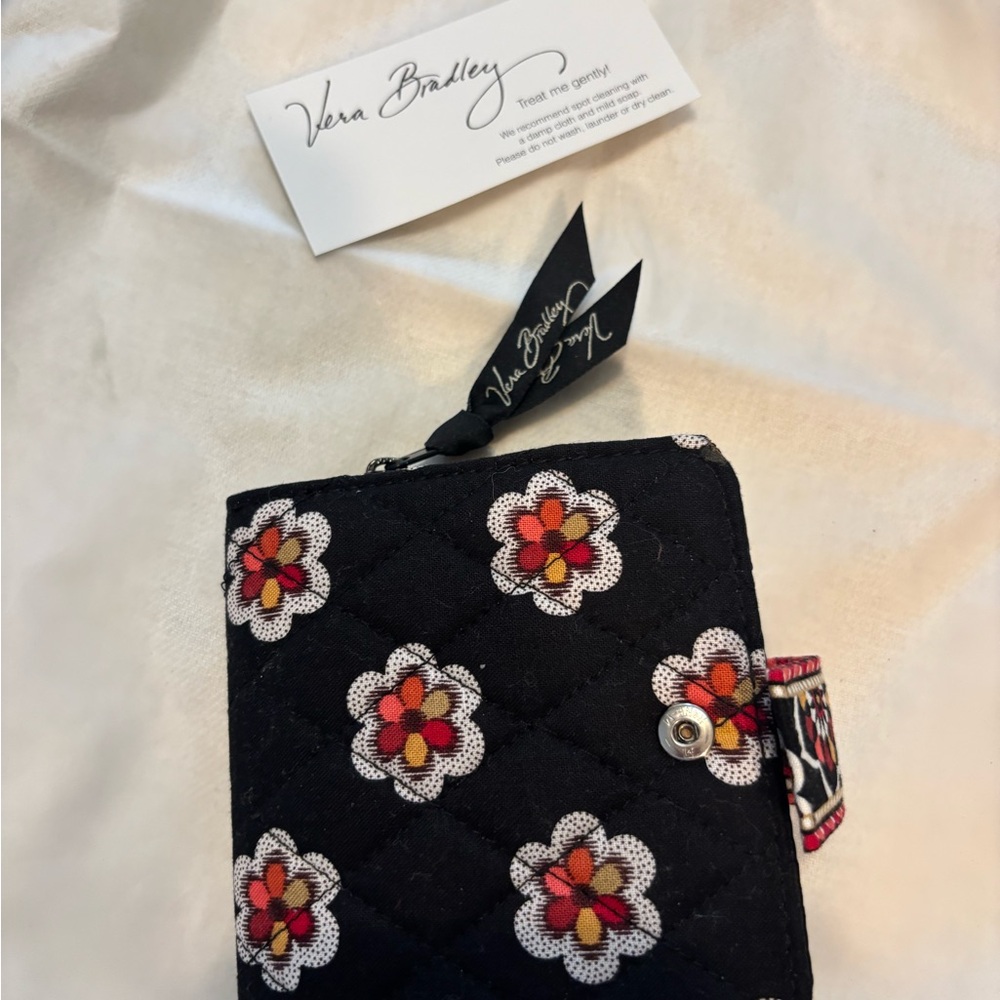 Vera Bradley Black Quilted Wallet with Floral Embroidery